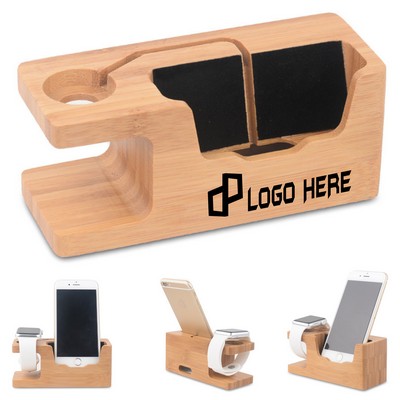 Watch And Phone Bamboo Holder Stand